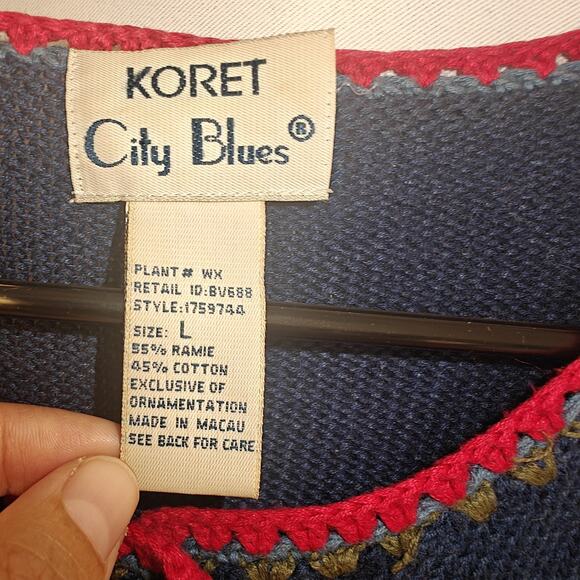 Koret City Blues Women Large Patchwork Crochet Cardigan Sweater Vintage - Picture 6 of 13